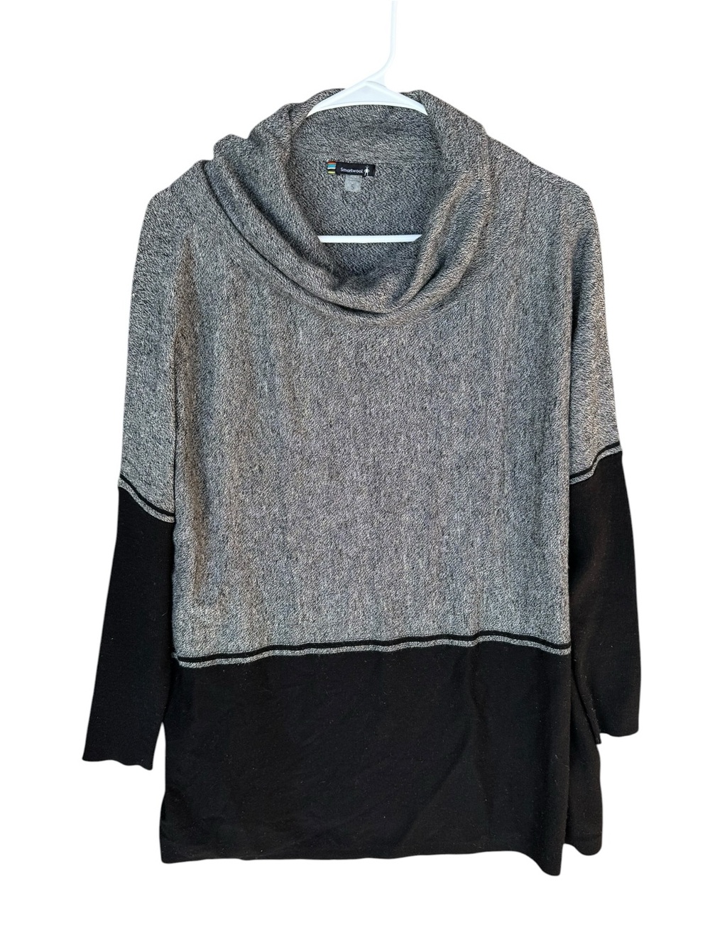 Smartwool Two-Tone Cowl Neck Sweater — Gray and Black